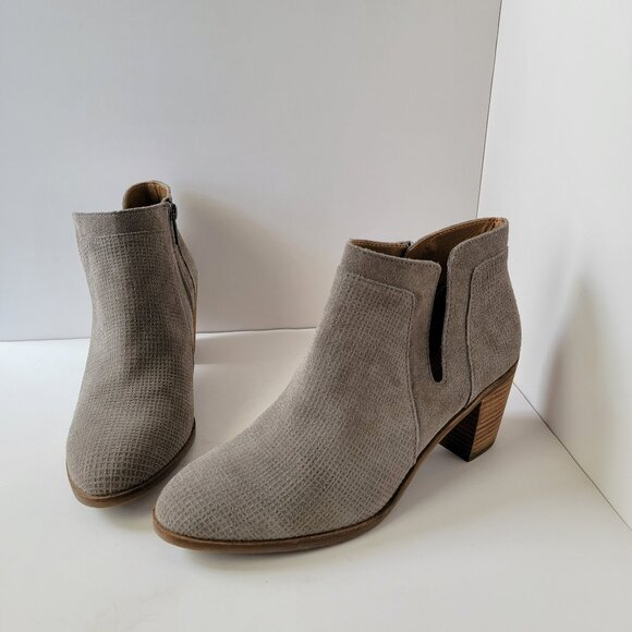 Lucky Brand Ponic Gray Suede Leather Boho Round Toe Ankle Booties, Size 10M - Picture 1 of 14